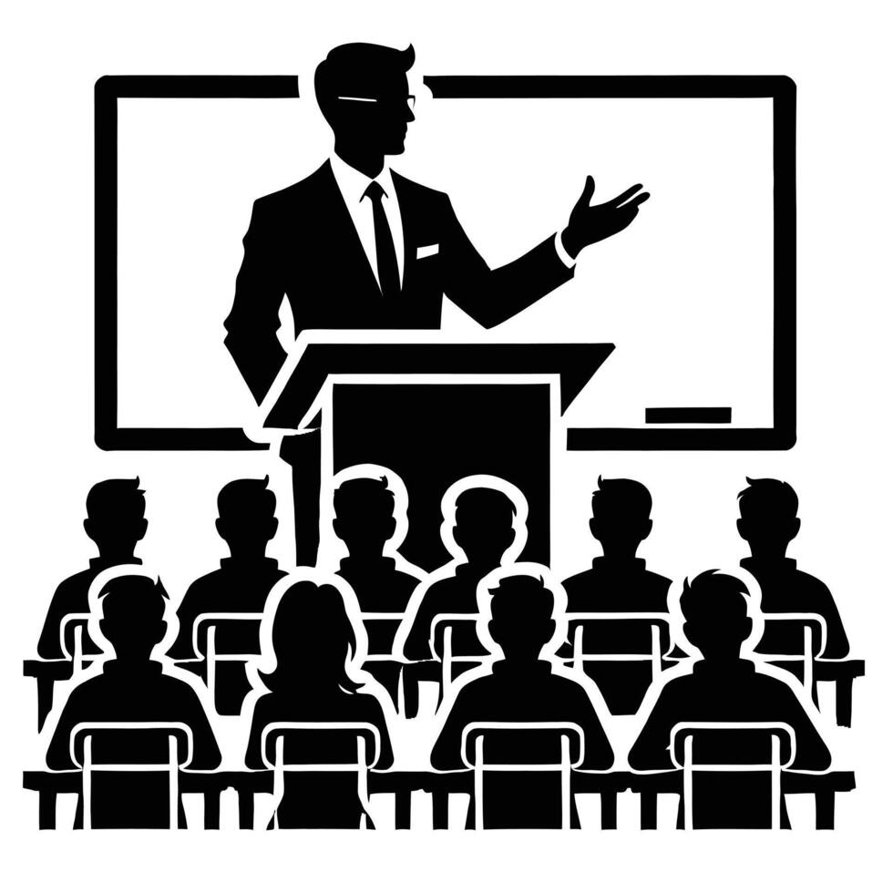 Teacher giving lecture to students vector