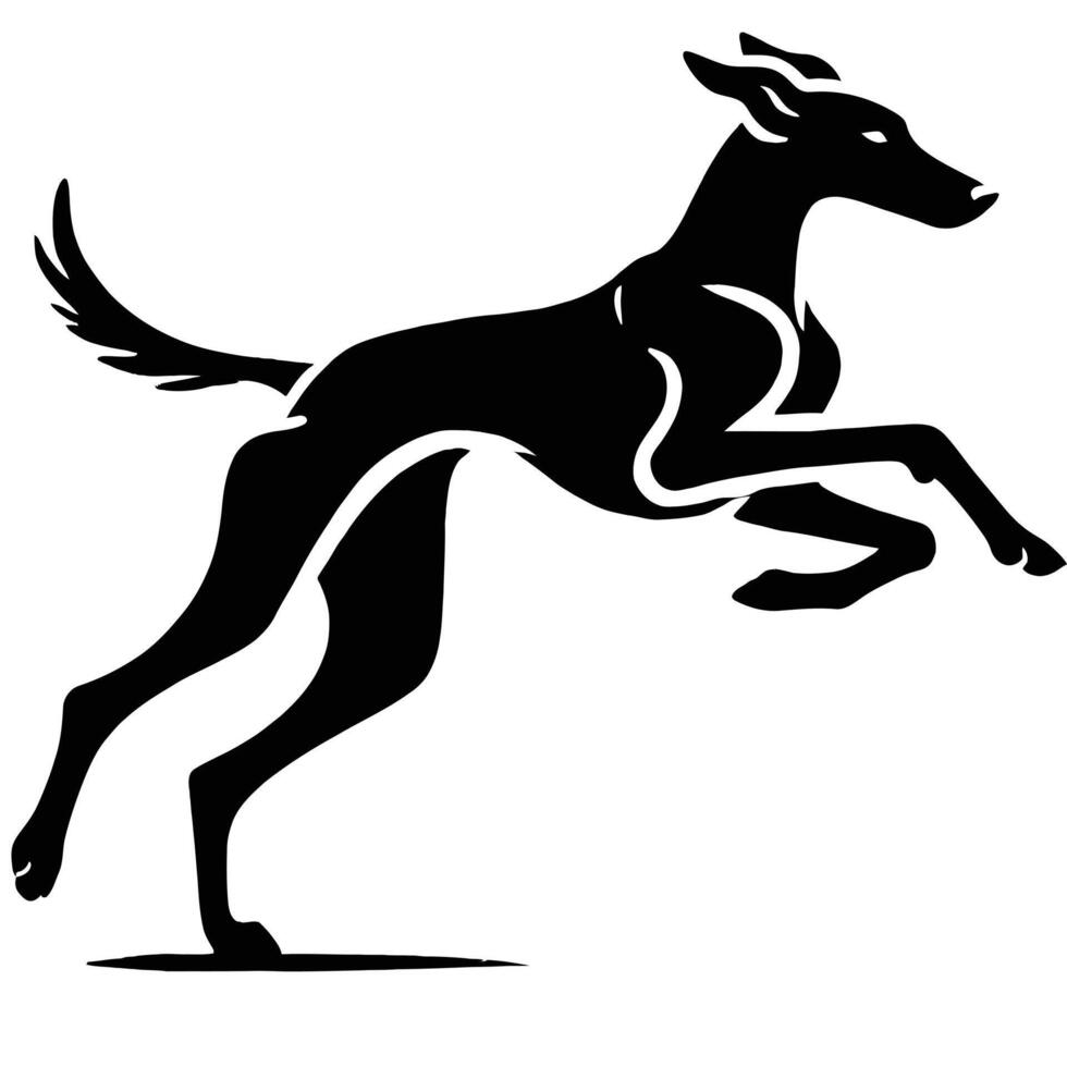 A black and white silhouette of a dog running vector