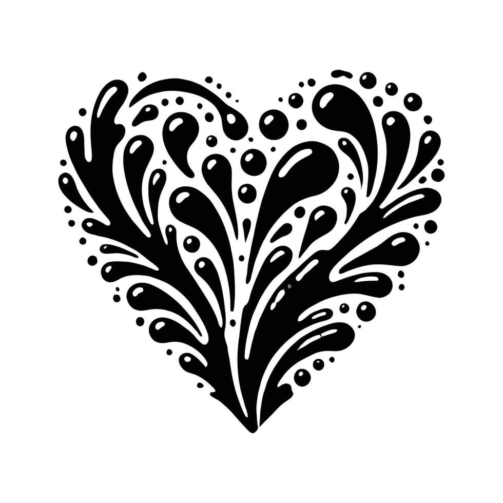 Black and white heart with bubbles and splashes vector