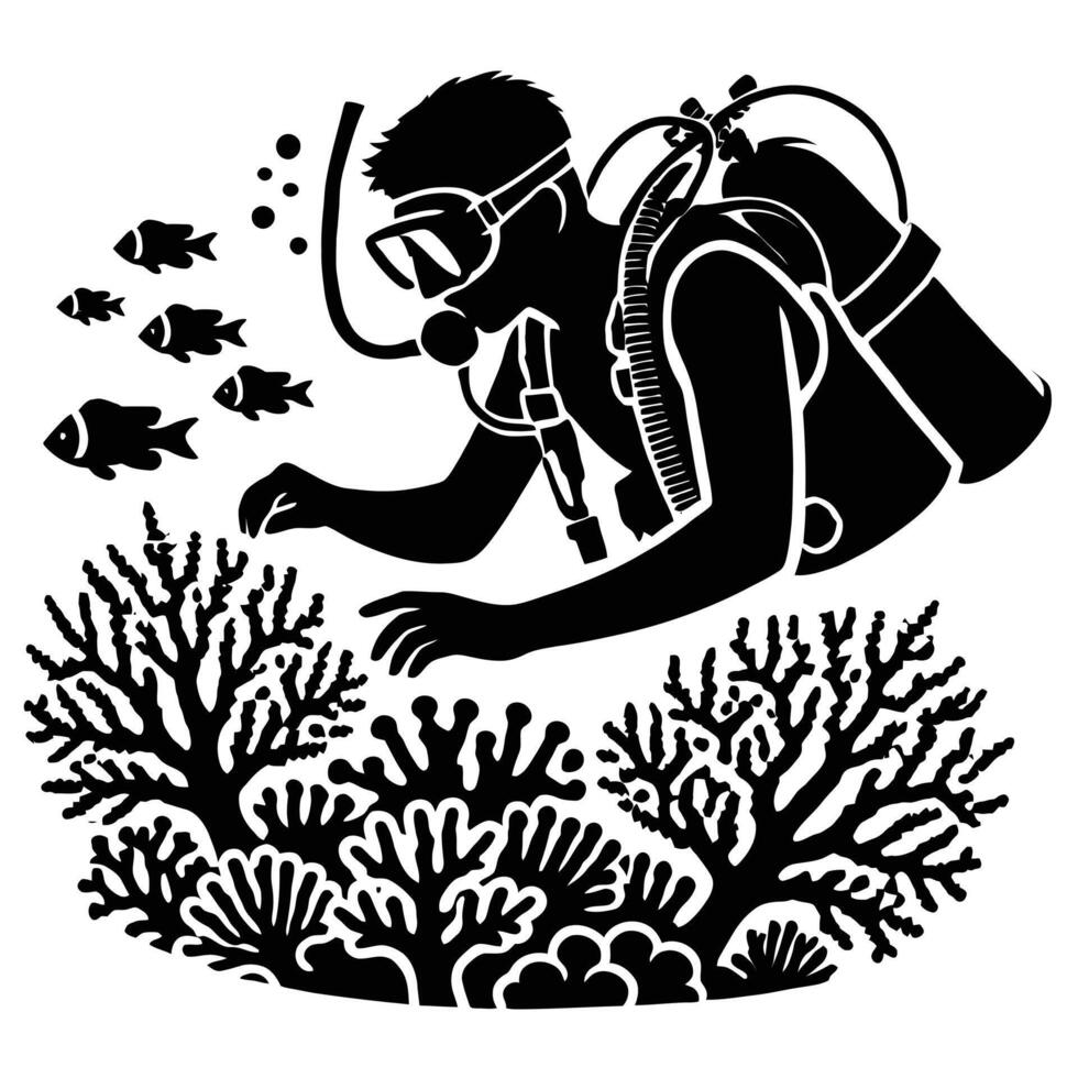 Scuba diver with coral reef vector