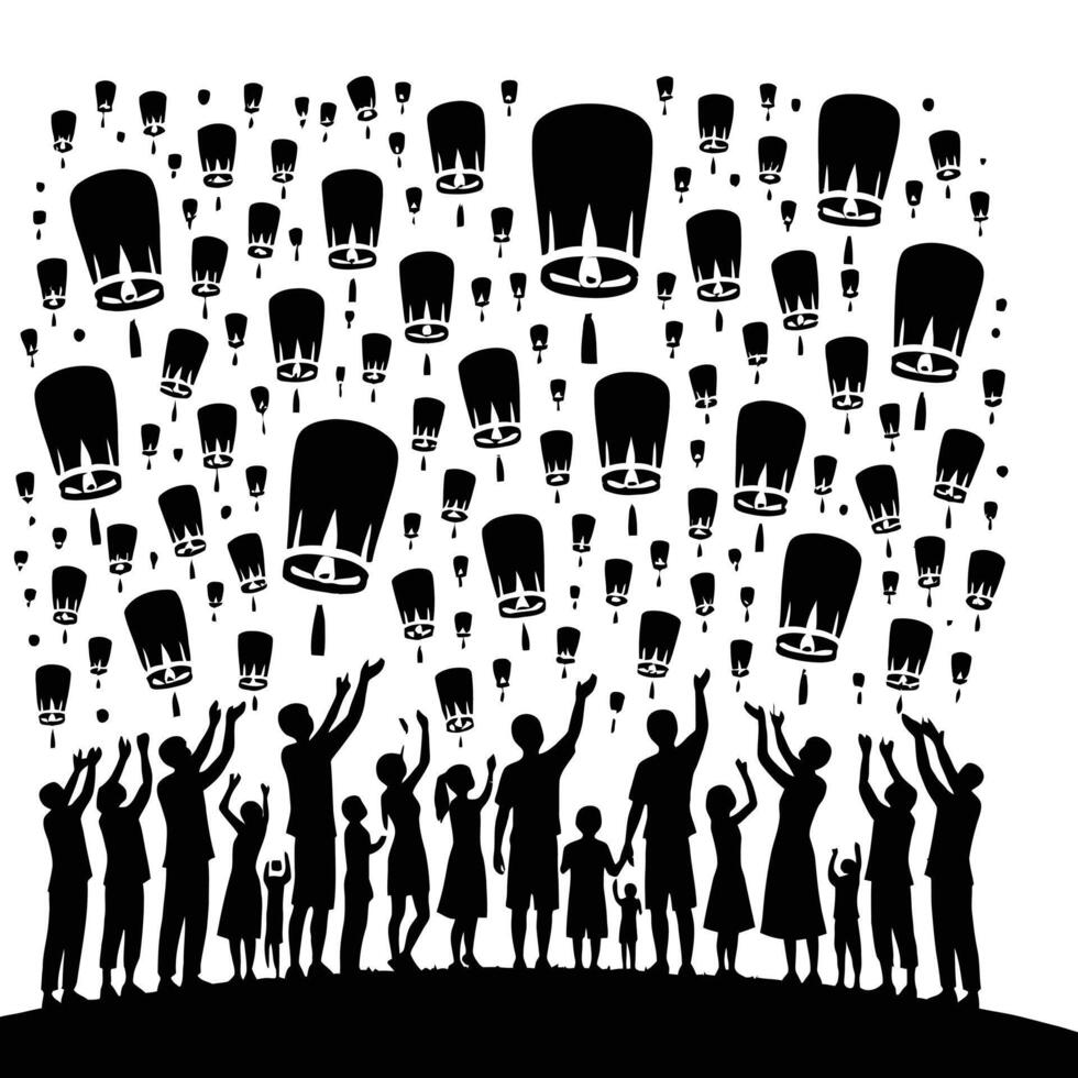 People holding lanterns in the air vector