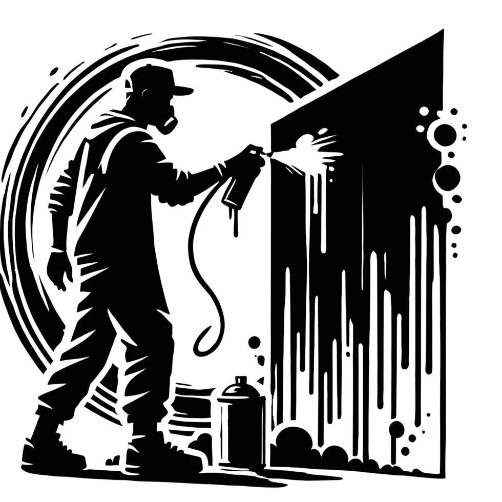 A man spraying paint on a wall vector