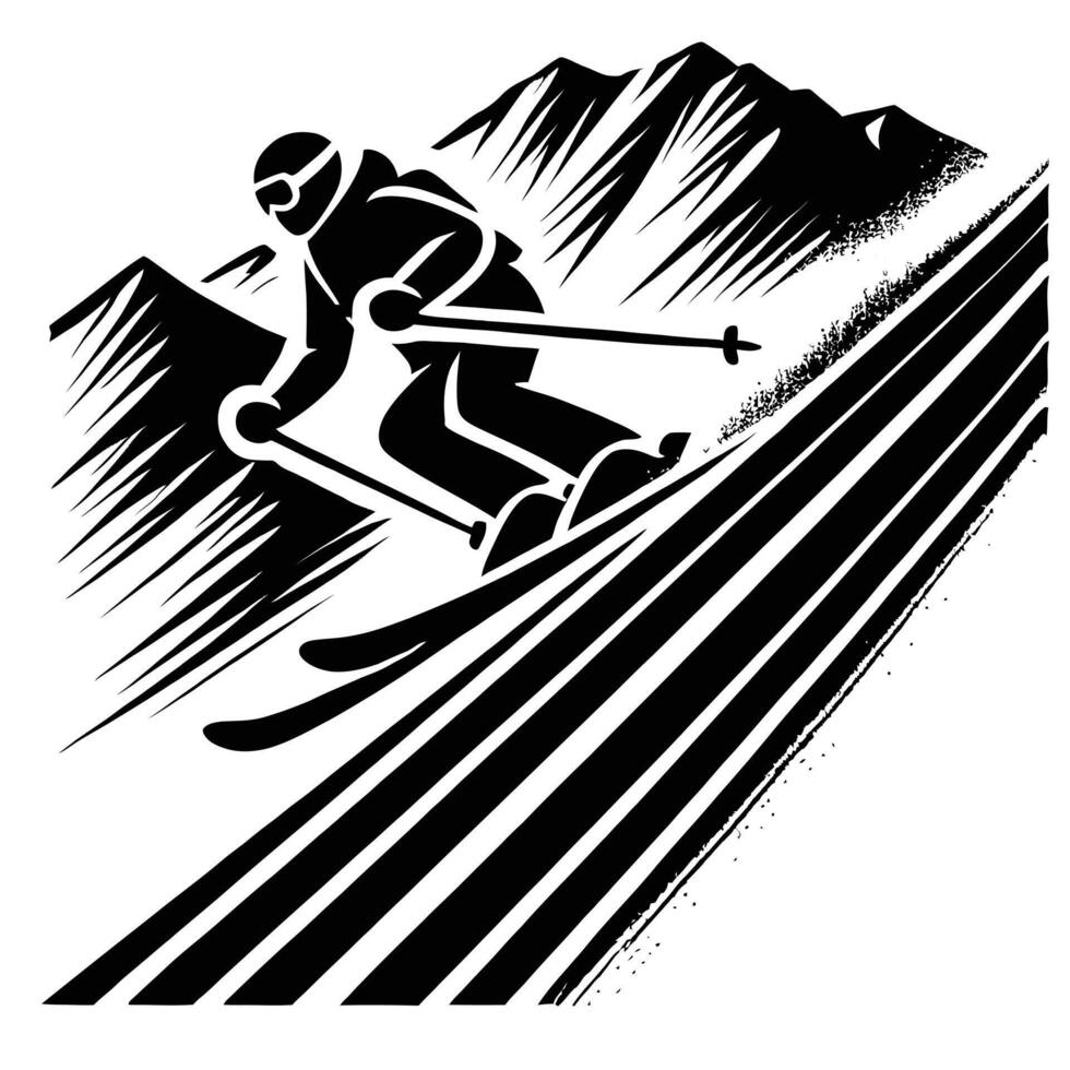 A black and white illustration of a skier vector