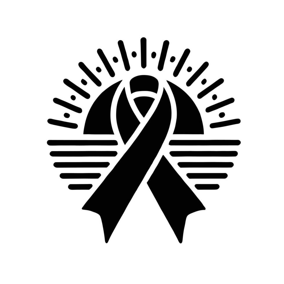 Black awareness ribbon with sun and rays vector