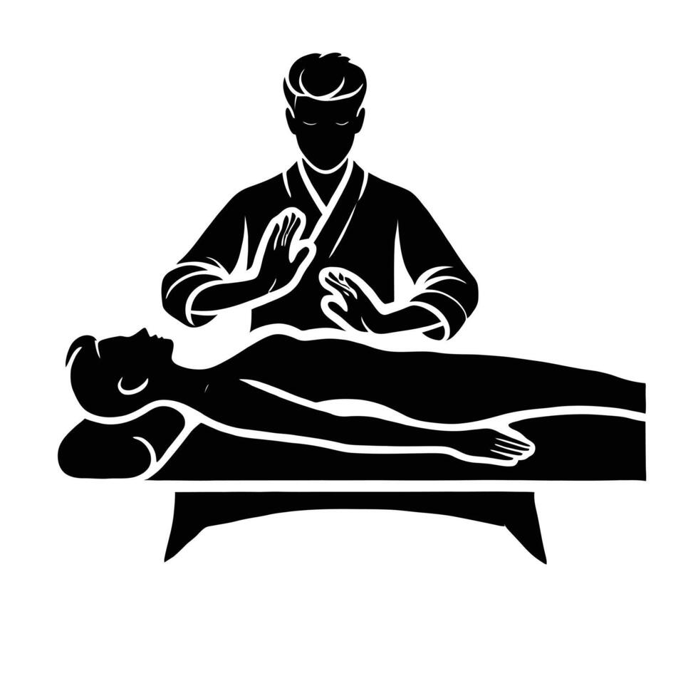 A man doing a massage on a bed with a woman vector