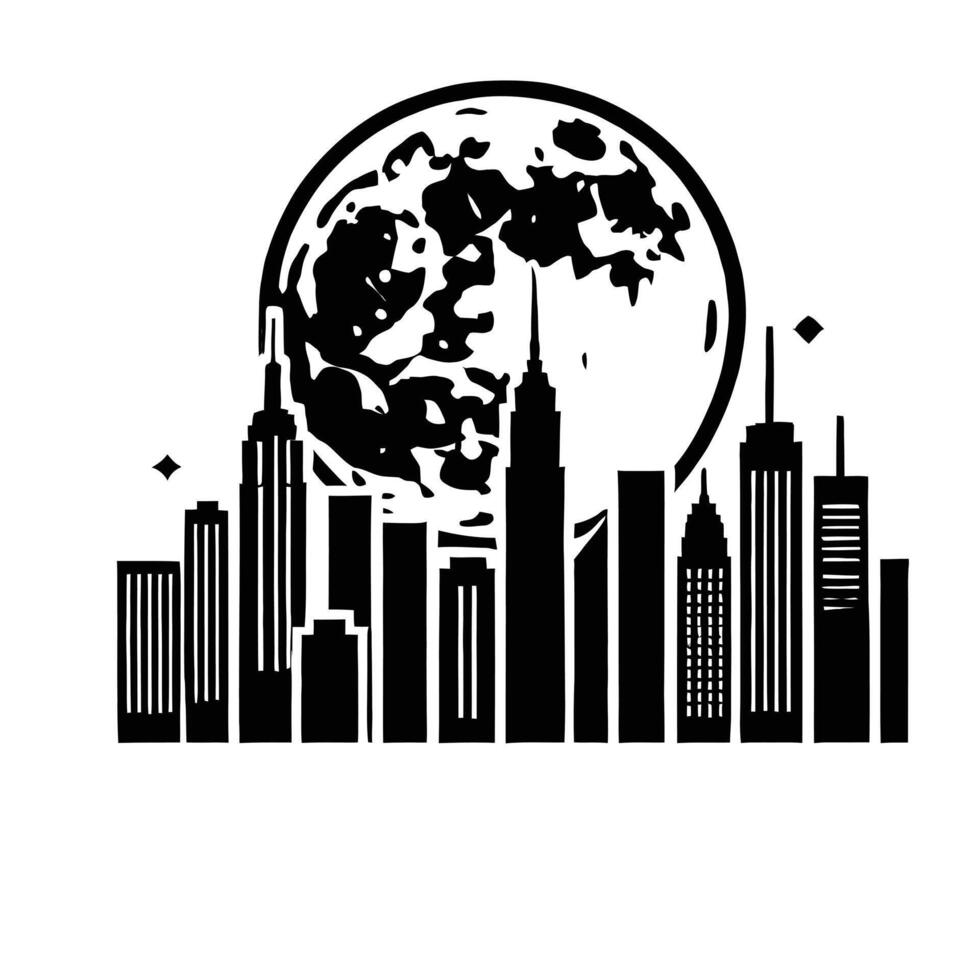 New york city skyline with moon and stars vector