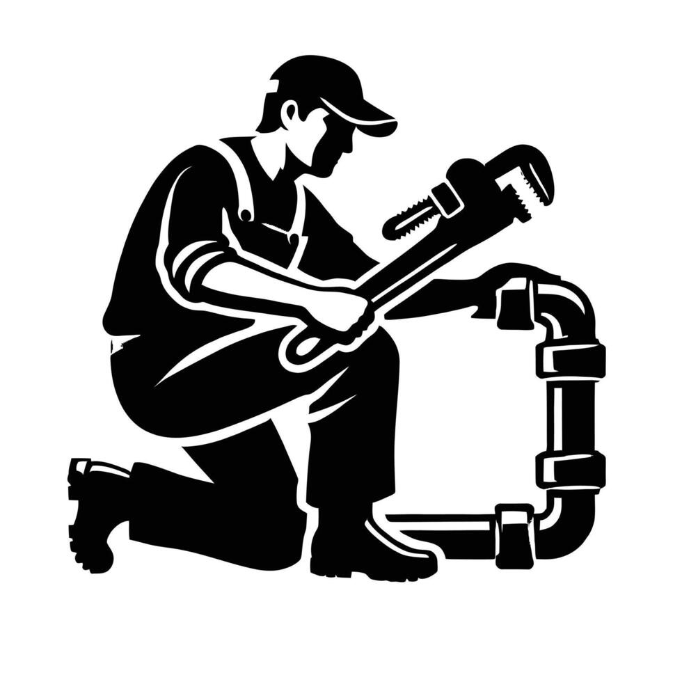 A man is holding a wrench and wrench in his hand vector