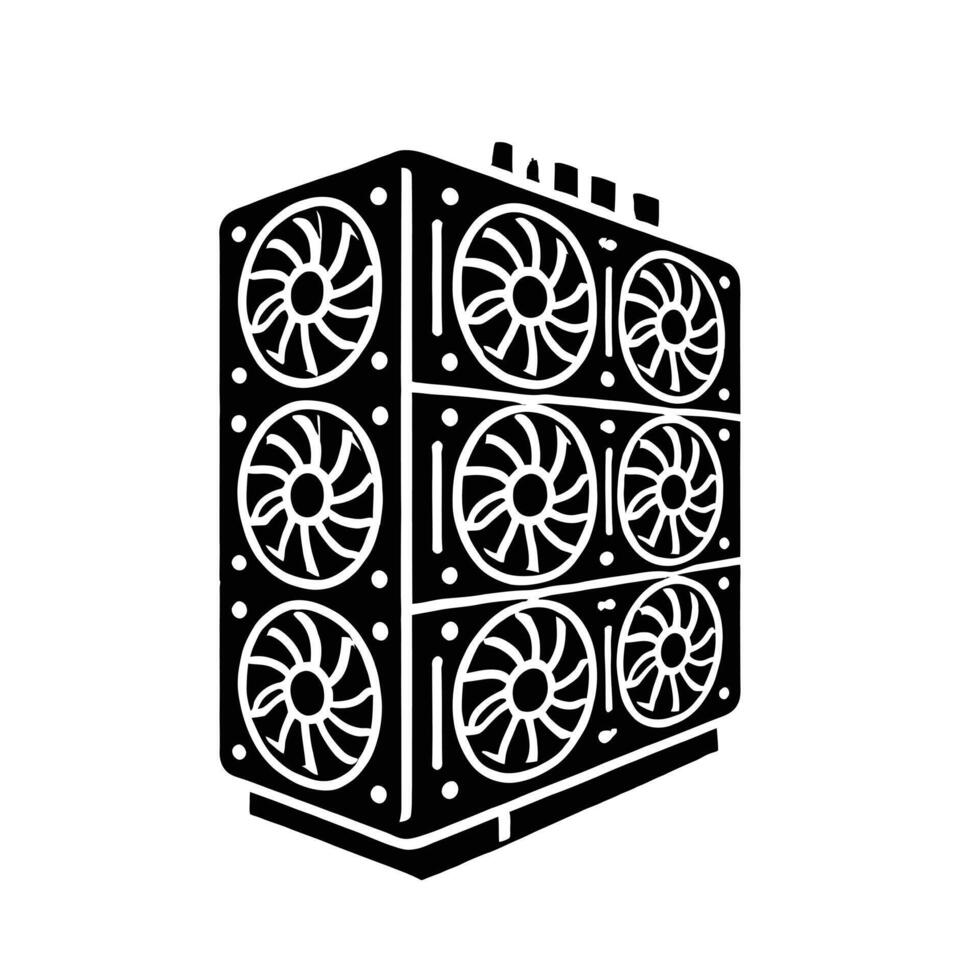 A black and white image of a computer case vector