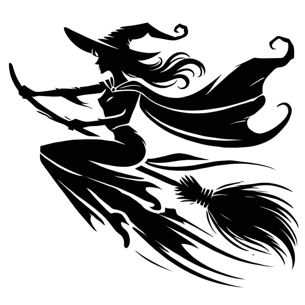 A witch flying on a broom with a broomstick vector