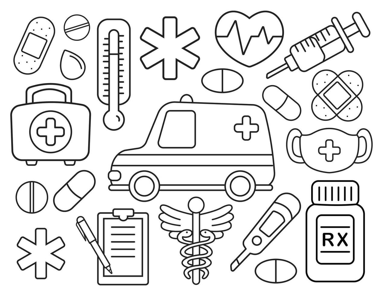 Medical Object and Symbols Outline Clipart vector