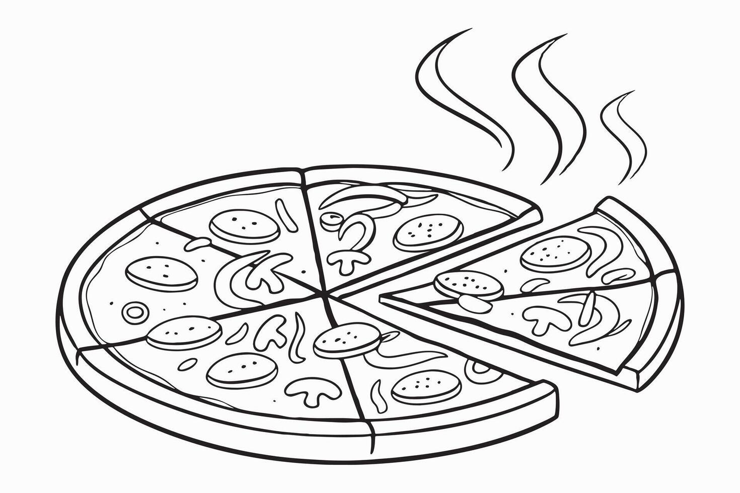 The Beefy Bliss of Pizza black color line art vector