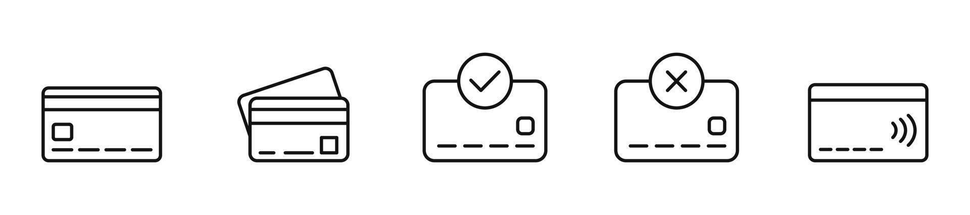Credit or debit card icon set. Card symbol editable stroke vector