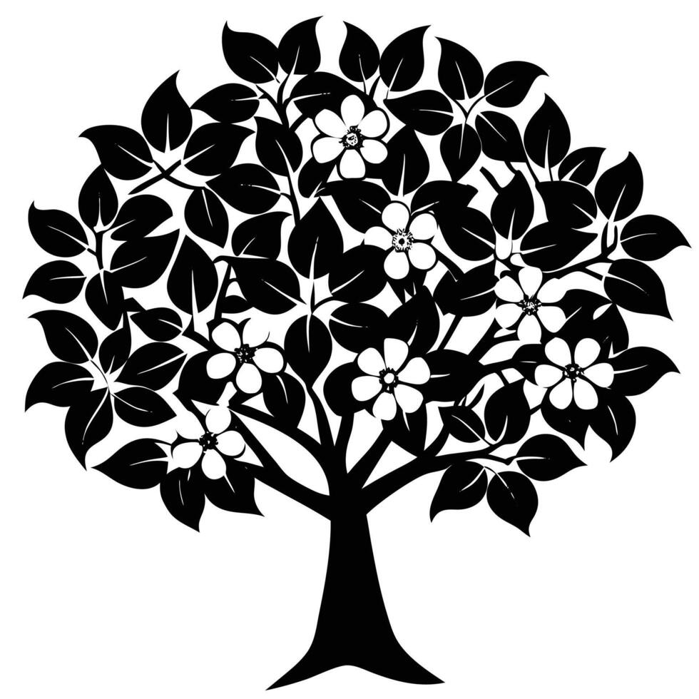 Pear tree flower silhouette drawing vector