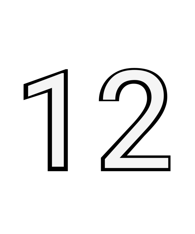 Black and white color numbers 12 png