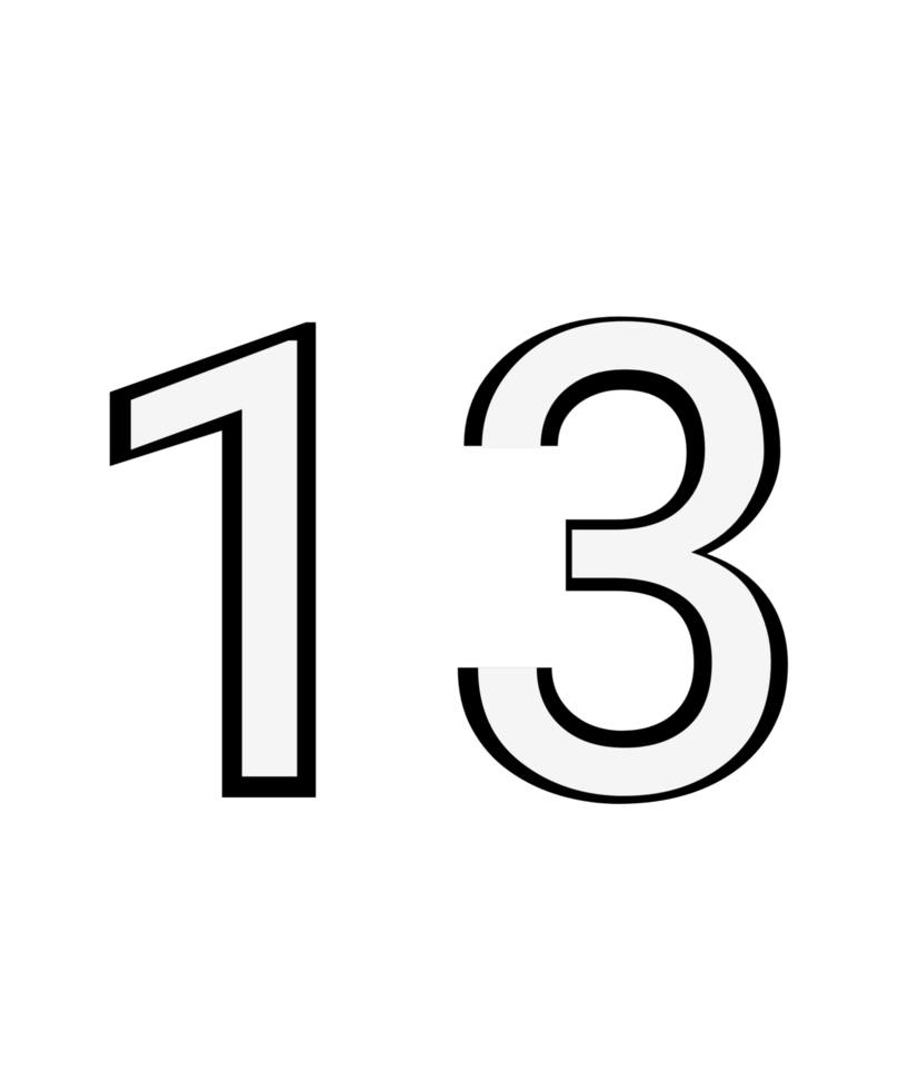 Black and white color numbers 13 png