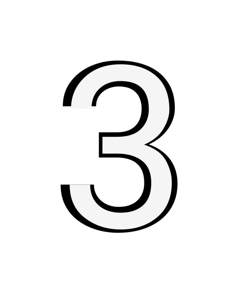 Black and white color numbers 3 png