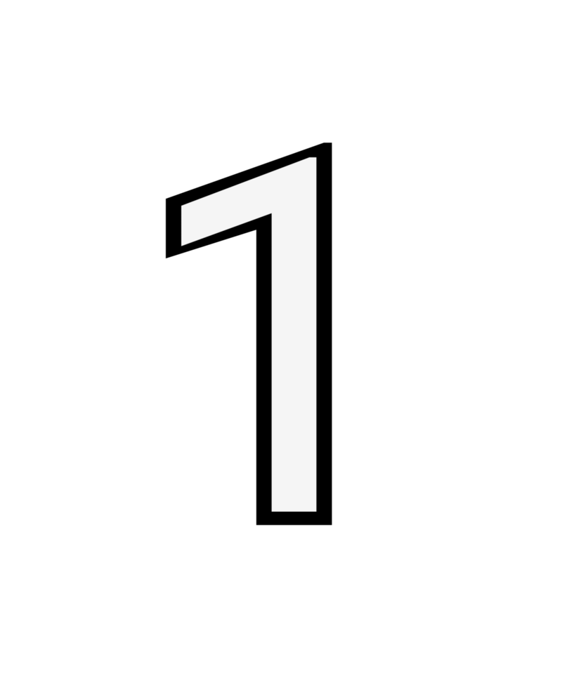 Black and white color numbers 1 png