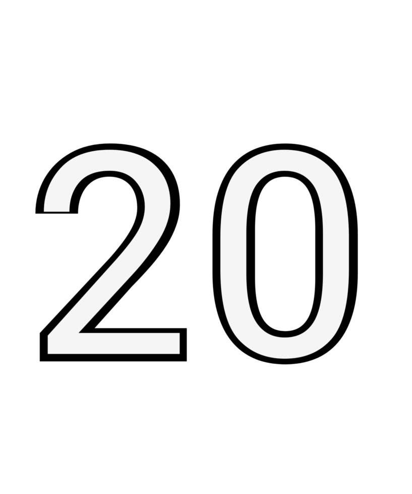 Black and white color numbers 20 png