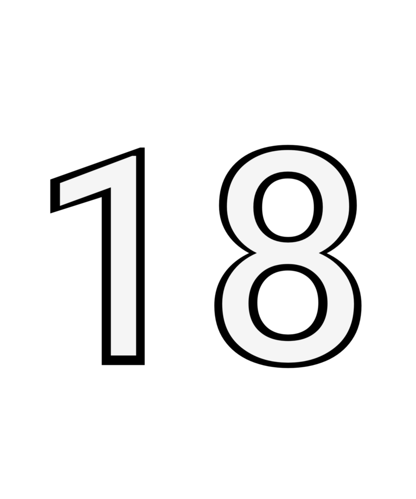 Black and white color numbers 18 png