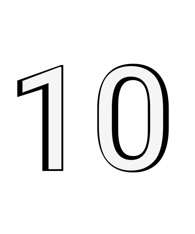 Black and white color numbers 10 png