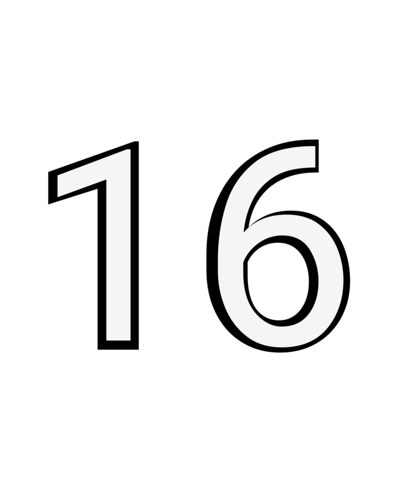 Black and white color numbers 16 png