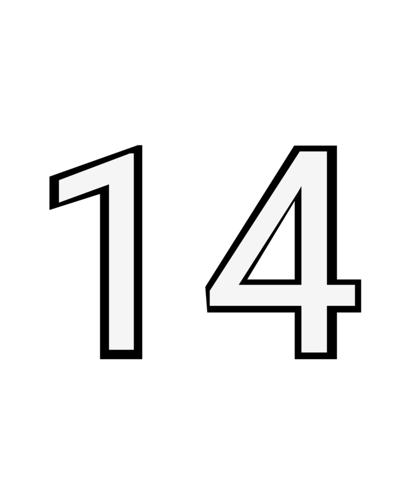 Black and white color numbers 14 png