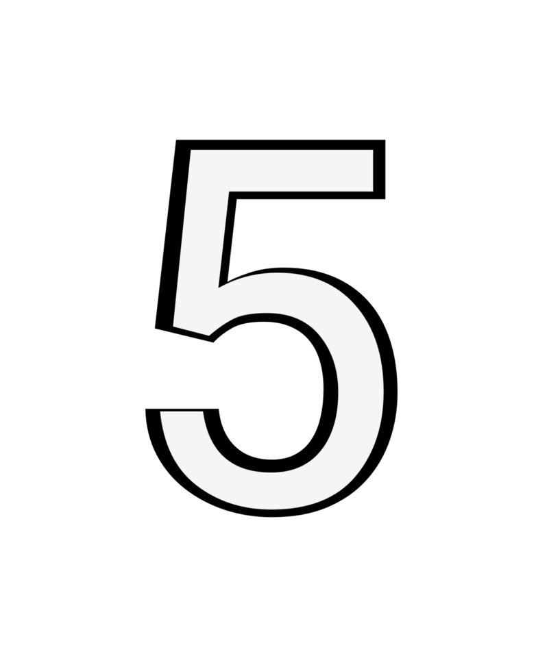 Black and white color numbers 5 png
