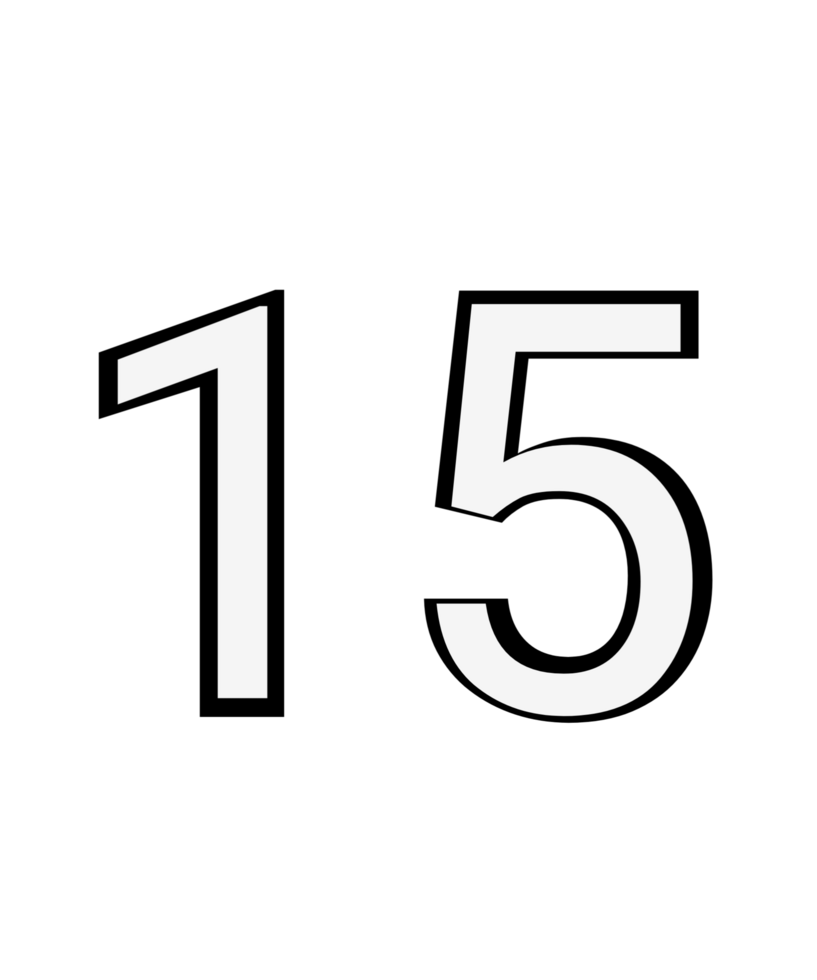 Black and white color numbers 15 png