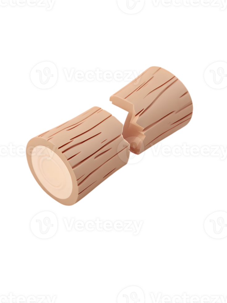 A broken wooden log isolated on a transparent background. png