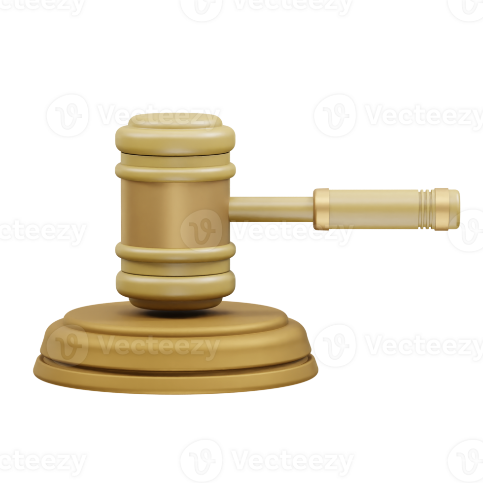 Wooden judge gavel and soundboard icon 3d. Justice hammer icon illustration 3d png