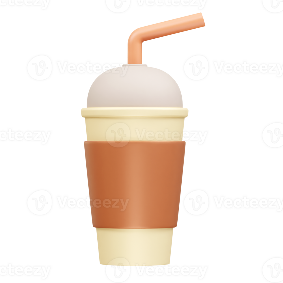plastic cup with straw 3d icon illustration. Coffee cup icon 3d illustration render png