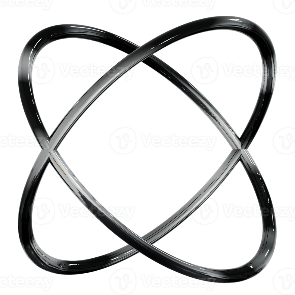 Atom 3D Illustration Metallic Effect Science and Technology Symbol png