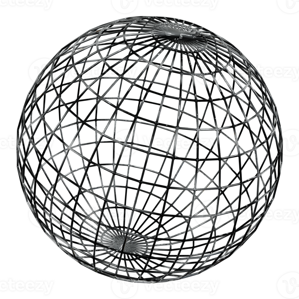 Wireframe Sphere 3D Illustration Geometric Design and Digital Concept png