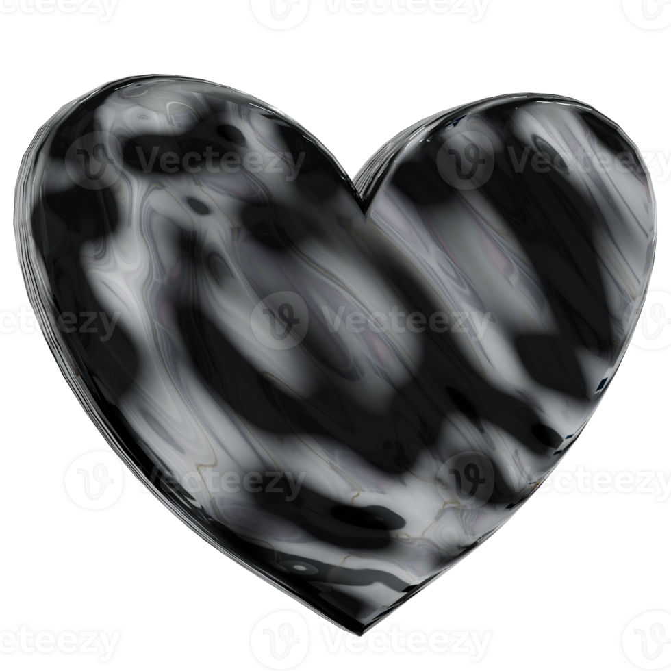 3D Black Metallic Heart Transparent Background Ideal for Logos and Graphic Design png