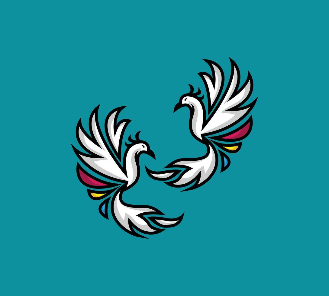 Two birds flying in the air on a blue background vector