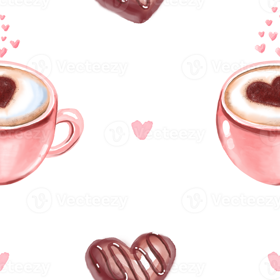 Seamless pattern with coffee cups and chocolates png