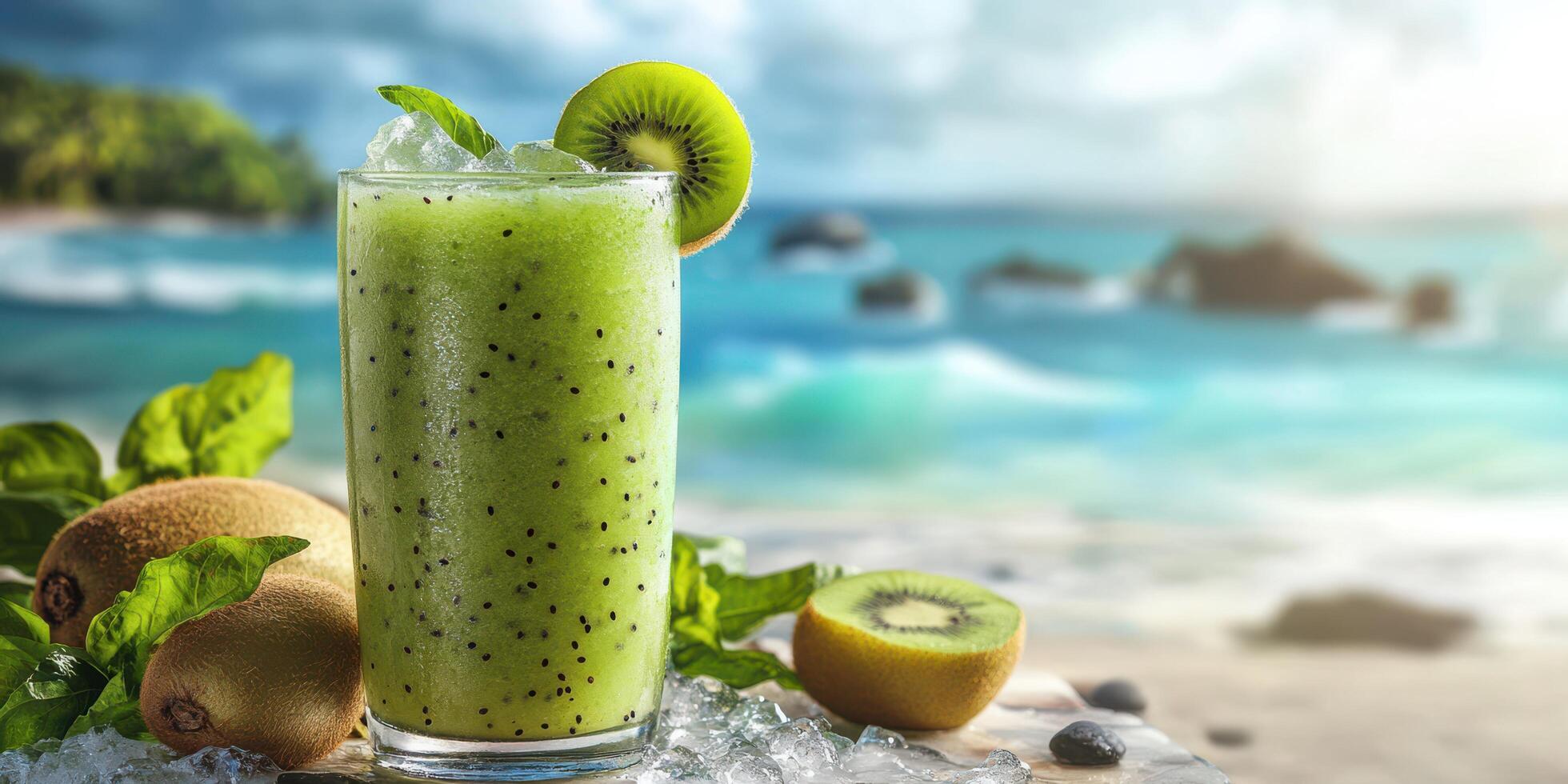 Kiwi smoothie on the beach photo