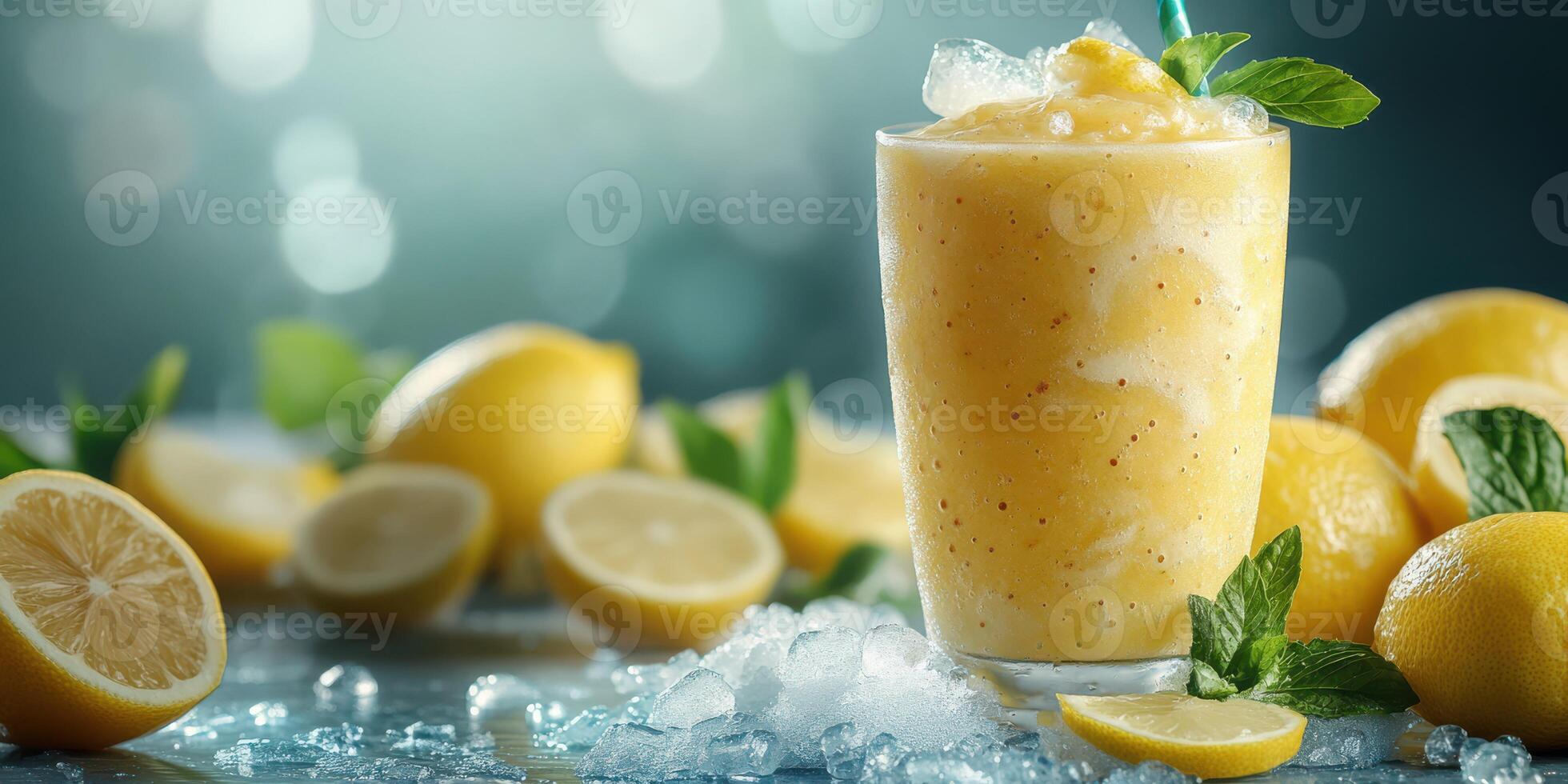 Refreshing lemon smoothie served with fresh lemons in a cool setting photo