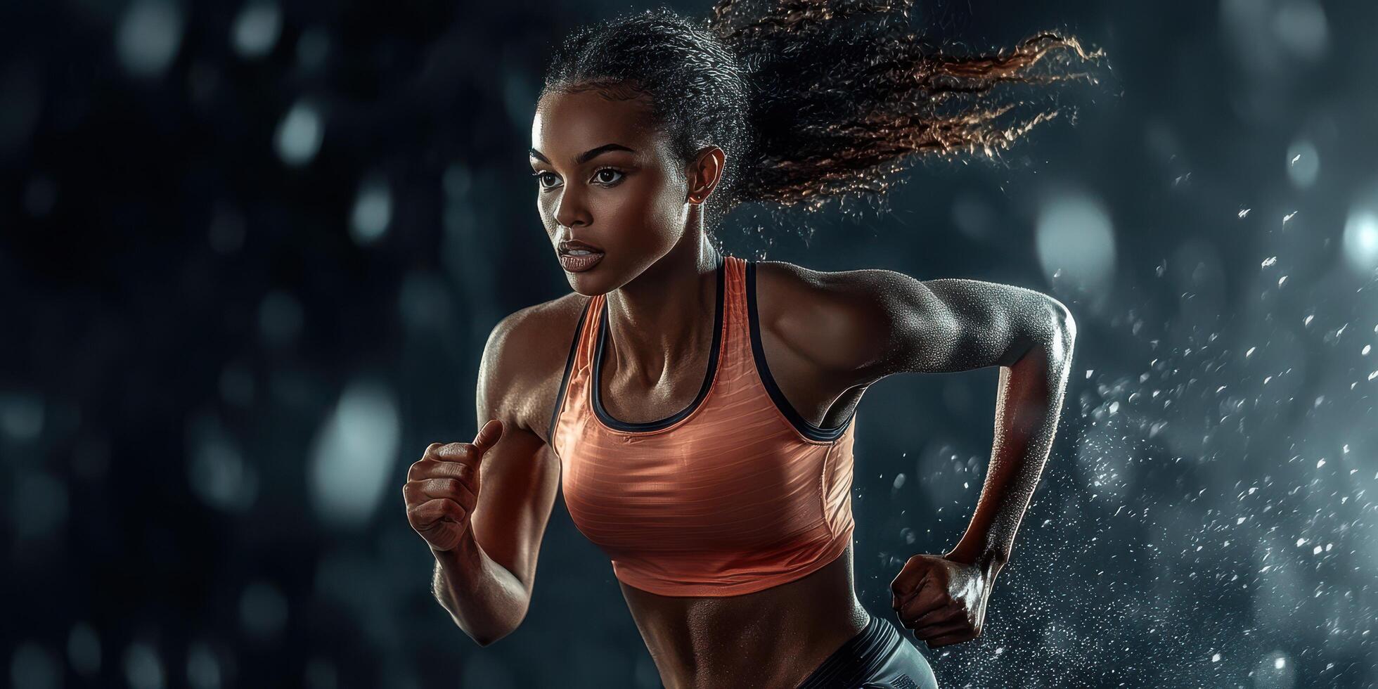 A woman running in the rain photo
