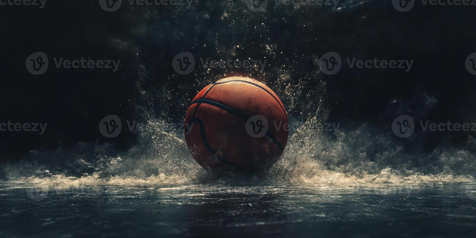 Basketball splashes onto surface as it is dribbled in dynamic action capturing power and energy of the game photo