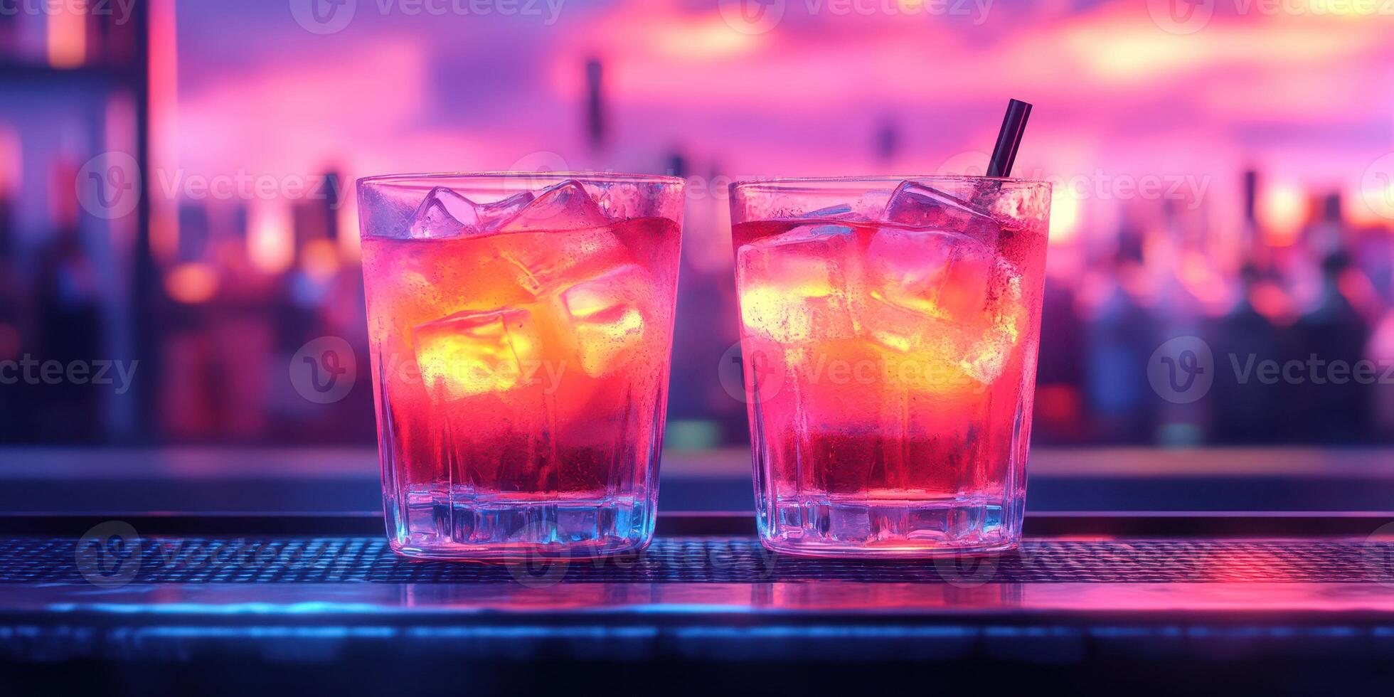 Colorful cocktails served at a vibrant bar during an evening celebration with lively atmosphere photo