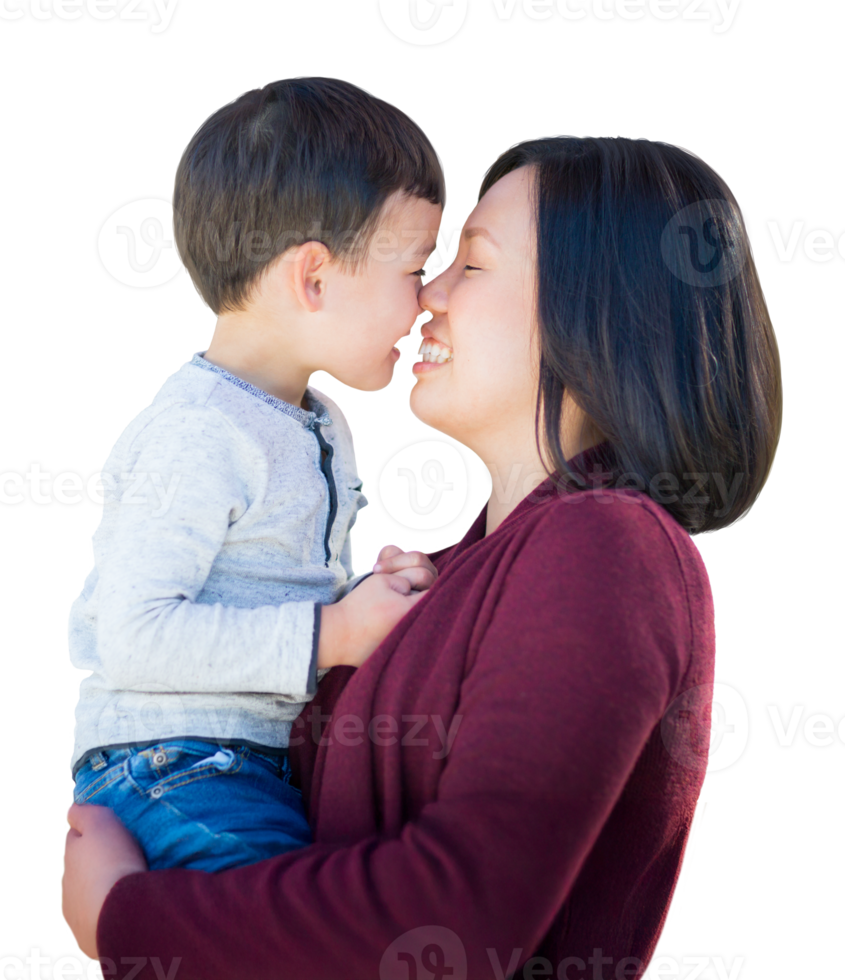 Chinese Mother and Mixed Race Caucasian and Chinese Son Portrait Isolated png