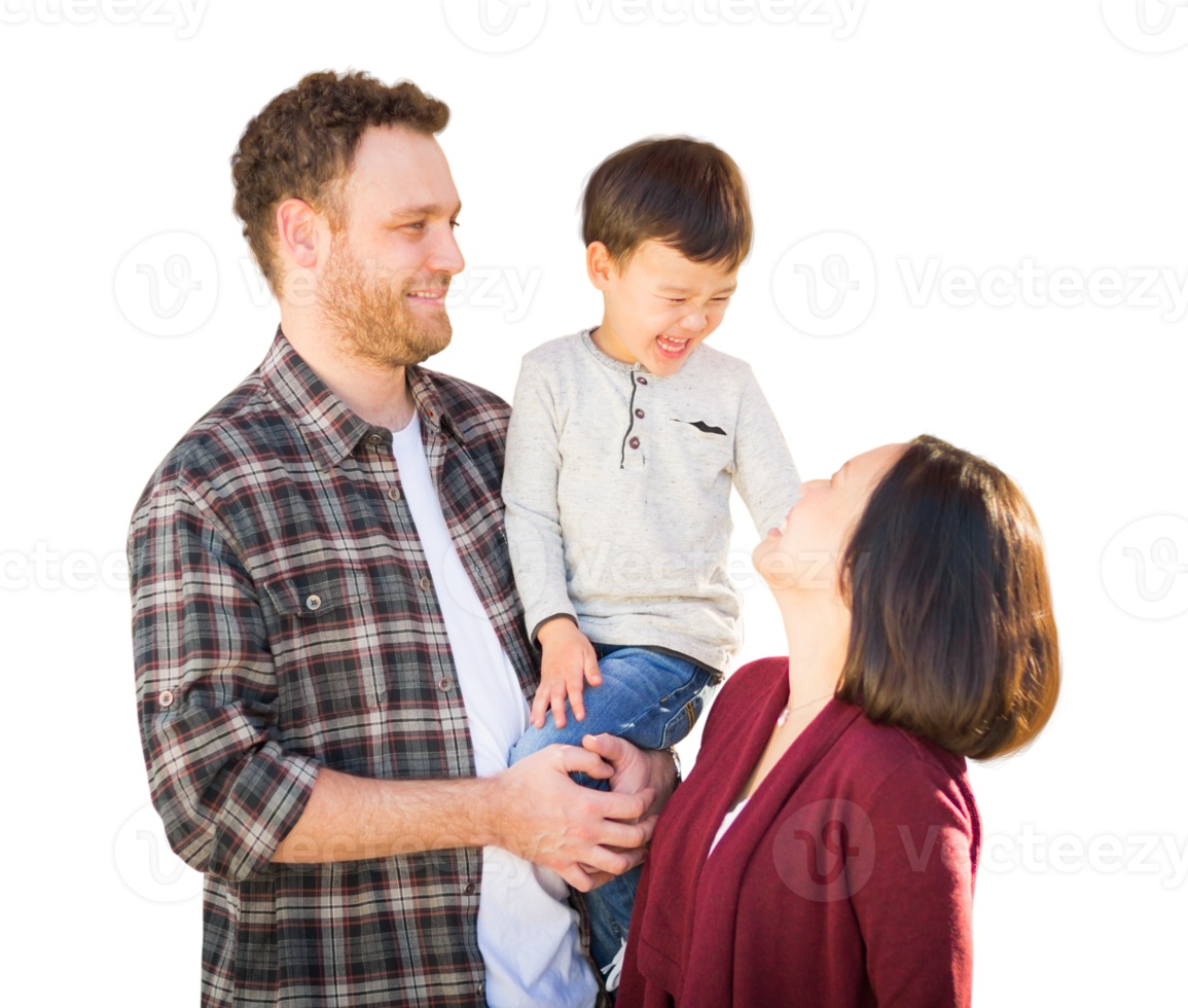 Mixed Race Chinese and Caucasian Family Portrait Isolated on a Transparent Background. png