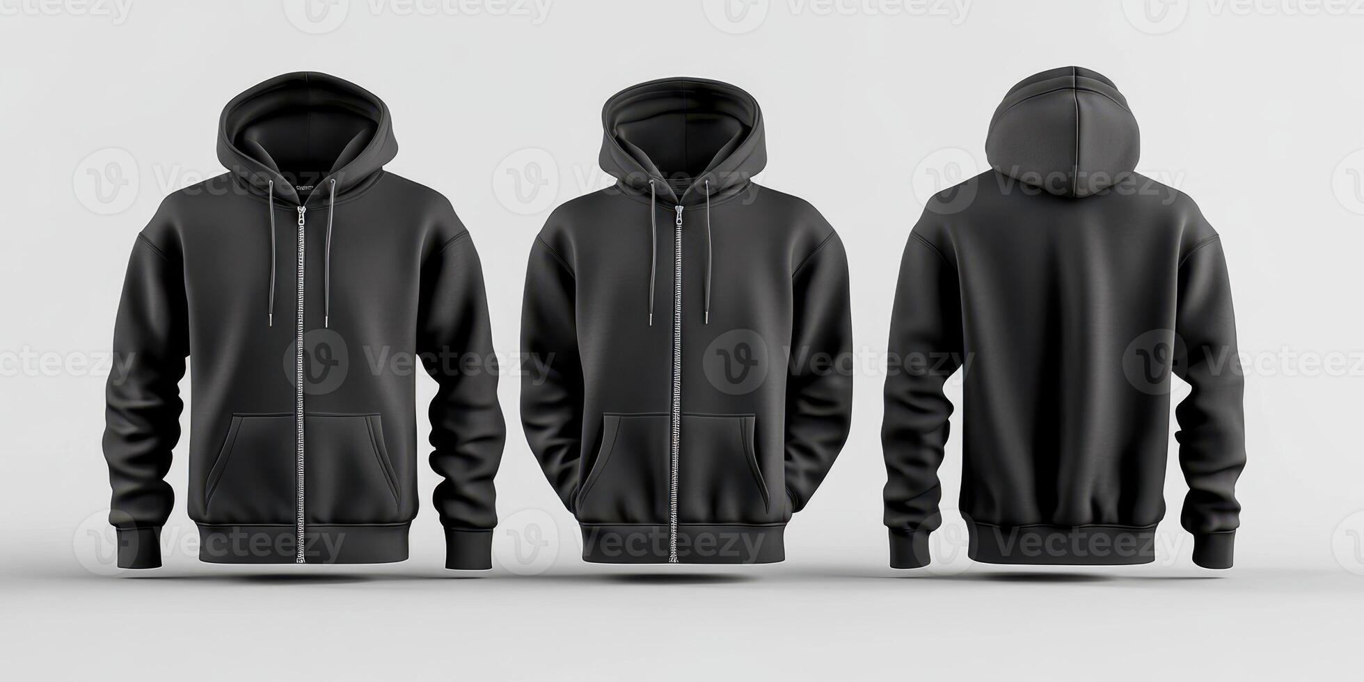 Black hoodie displayed from multiple angles showing a minimalistic design and relaxed fit ideal for everyday wear or casual outings photo