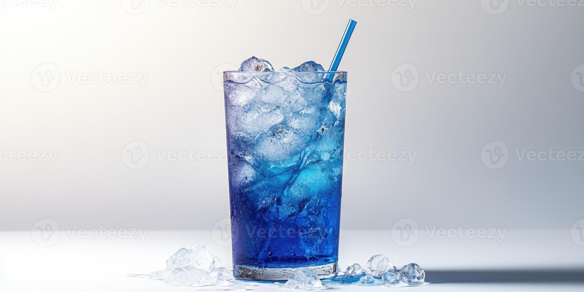 Refreshing blue drink served in a tall glass filled with ice for a summer afternoon experience photo