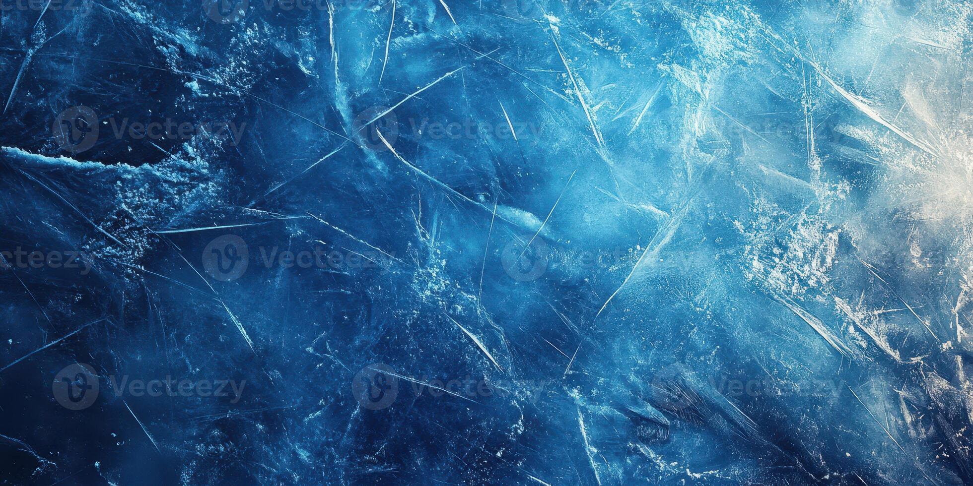 Textured ice surface with blue tones reflecting light in a cool atmosphere for a winter or frozen theme photo