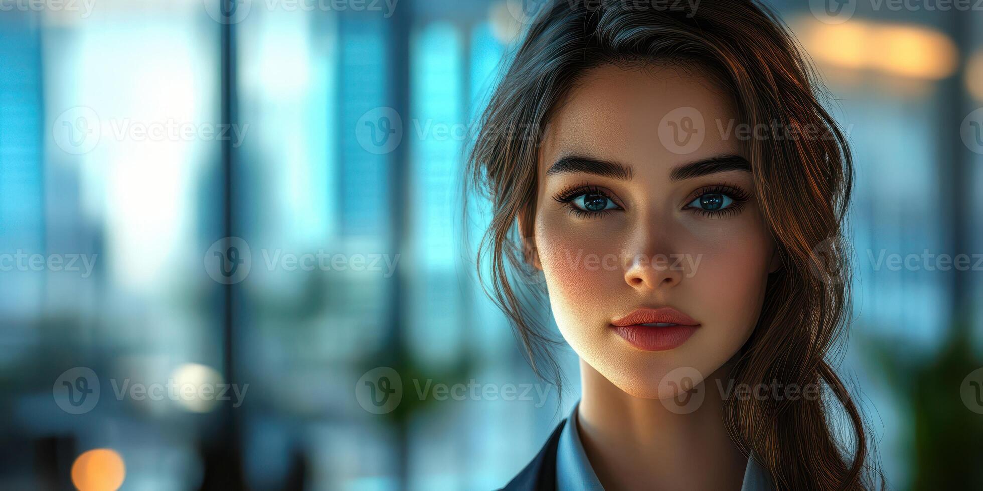 Professional woman with striking features in a modern office setting during the day photo