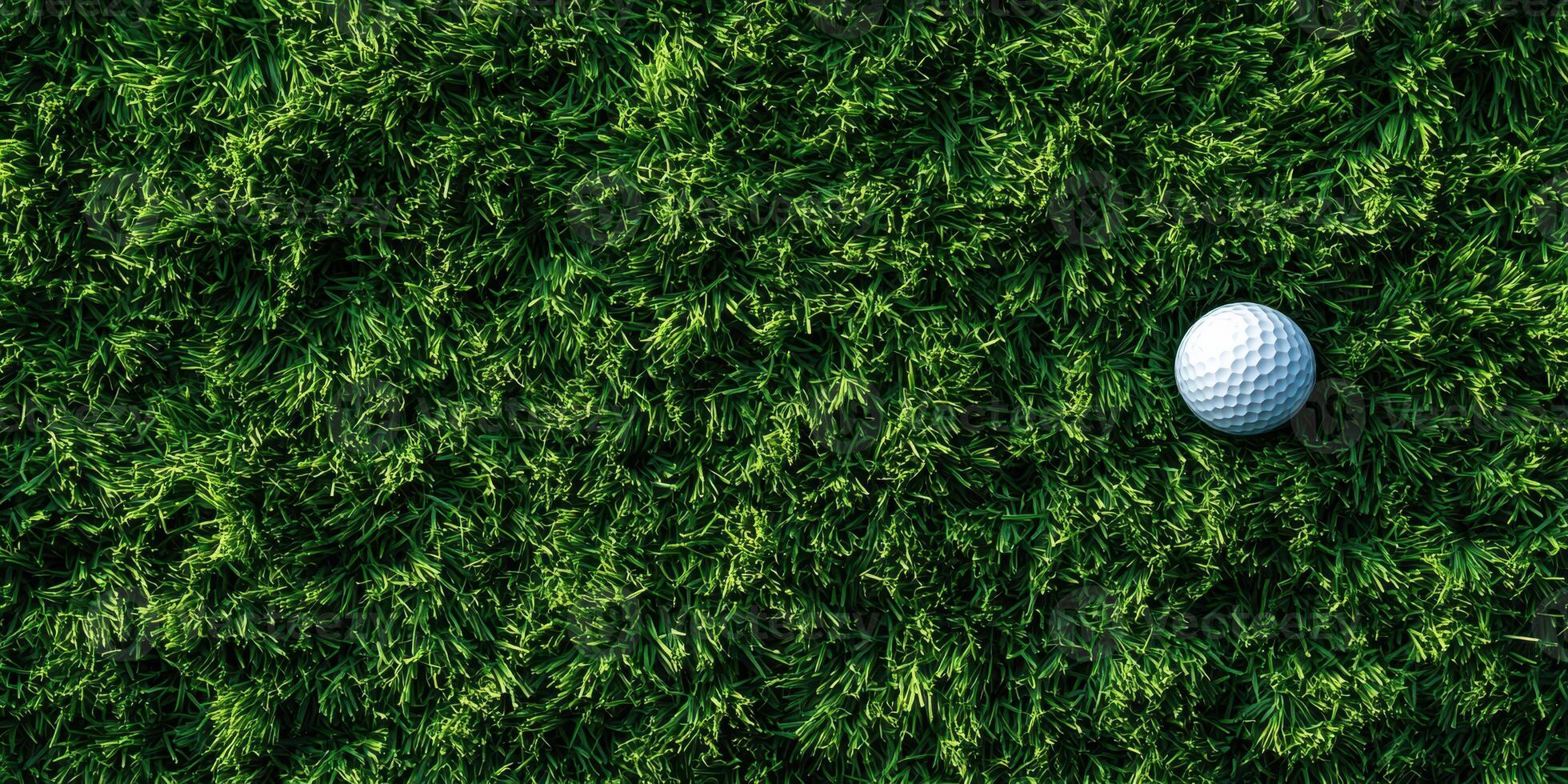 Close-up view of a golf ball resting on lush green grass during a bright sunny day photo