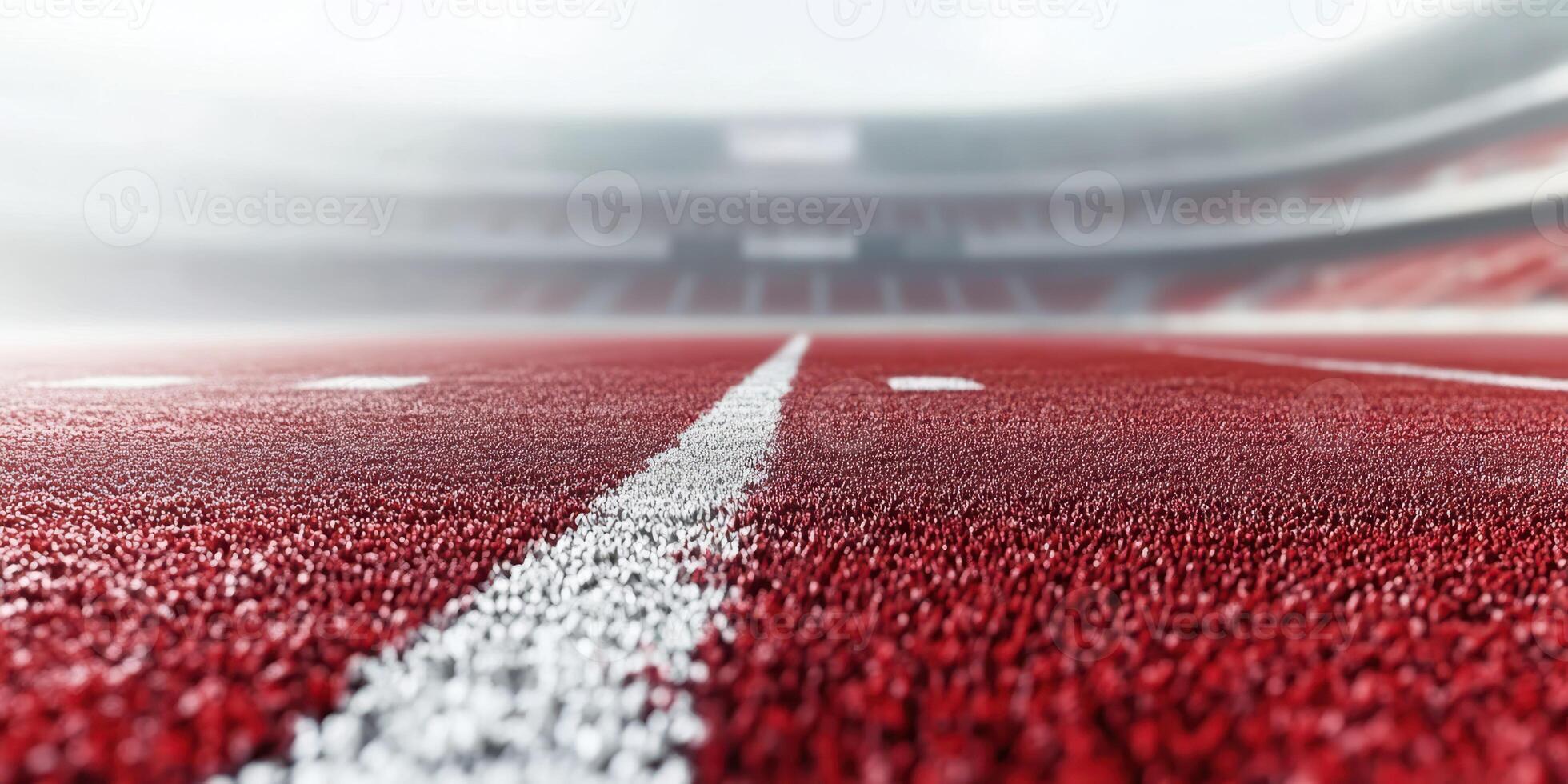 Sport field view from ground level focusing on markings and stadium background during overcast conditions photo