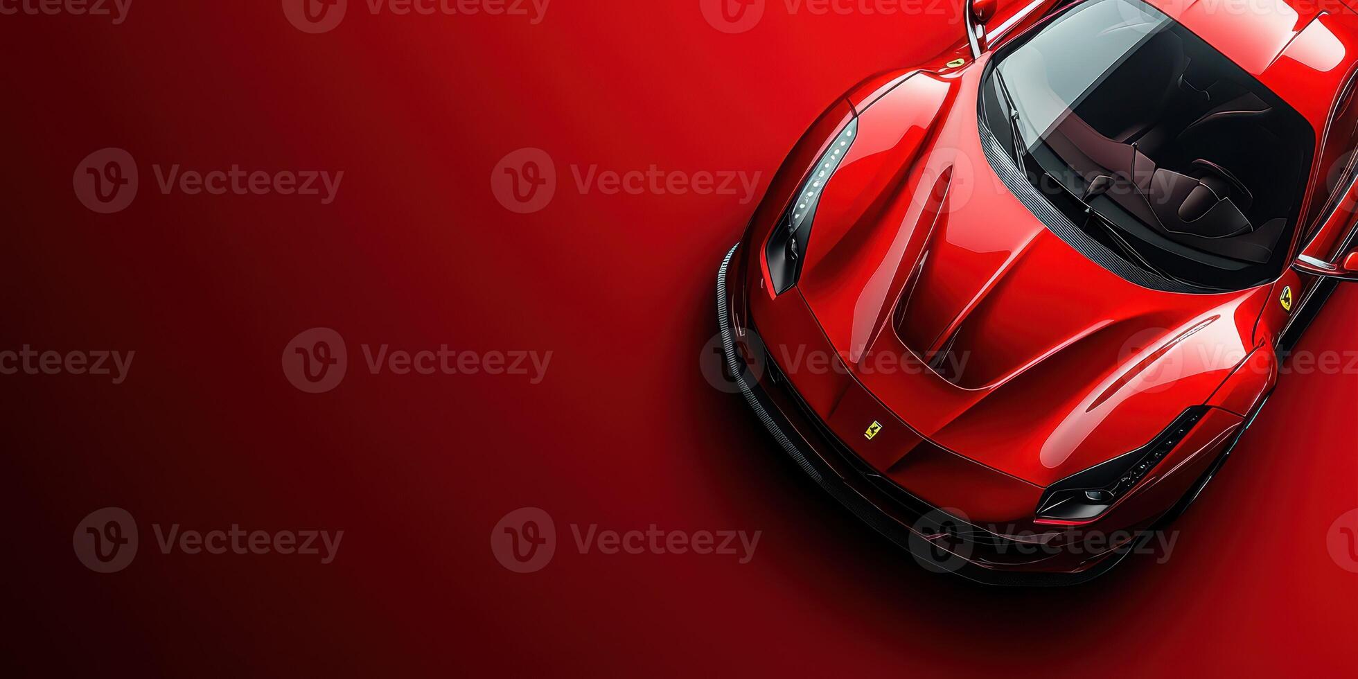 Ferrari sports car showcasing vibrant red color against a contrasting backdrop in a modern setting photo
